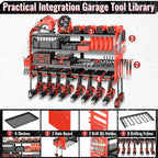 Metal Power Tool Organizer Rack Wall Mount, Garage Tool Drill Storage Shelves with Screwdriver Plier Holder (Red, 8 Drills Holder)