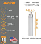 Sunlite 30322 F21T5/850 3 Foot T5 Linear Fluorescent Lamp, 21 Watts, 1900 Lumens, 5000K Daylight, Miniature G5 Bi-Pin Base, ROHS Compliant, High Performance Straight Tube, 40 Pack
