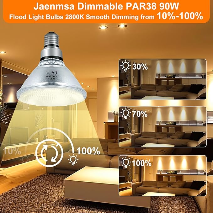 PAR38 Halogen Flood Light Bulbs 90W 120V, Par38 Halogen Light Bulbs 8 Pack for Indoor and Outdoor Floodlight Bulbs PAR38, Reptile Heat Lamp Bulbs with E26 Base, 2800K Warm White, 4050 Lumens