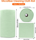 Roll of Microfiber Cleaning Cloth –100 Pack, Tear Away Microfiber Towels, Reusable, Washable, Scratch-Free, Cleaning Supplies,Kitchen Towels for Car, Home, Kitchen, Dishes(Bean Green)
