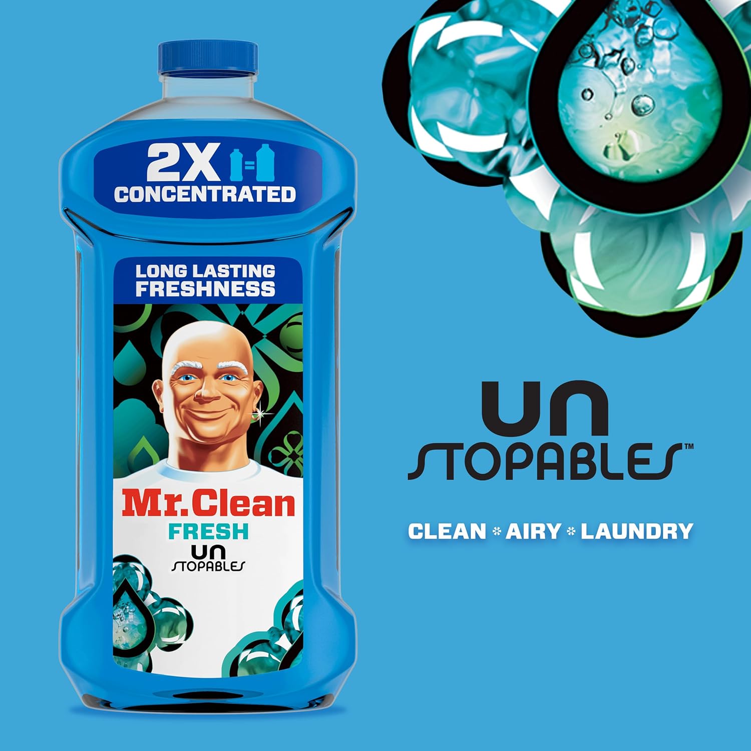 Mr. Clean All Purpose Cleaner, Floor Cleaner for Mopping Home, Bathroom, & Kitchen, Cleaning Liquid for Mop & Bucket, Cleaning Supplies, Multi-Surface Dilutable, Unstopables, 41oz (Pack of 4)