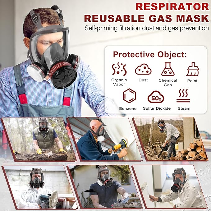 Reusable Half Face and Full Face Gas Mask with Activated Carbon Filter Against Organic Vapor/Dust/Chemical