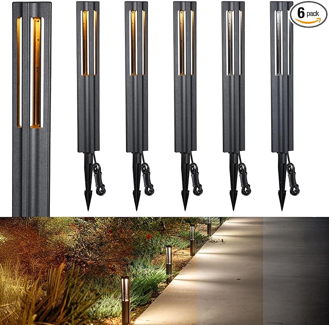 LEONLITE 5CCT Low Voltage Path Lights, 1800K2700K3000K4000K5000K Selectable, 3W LED Landscape Pathway Lights, Outdoor Landscape Lighting for Driveway, Aluminum, 12-24V AC/DC, ETL, IP65, Pack of 6