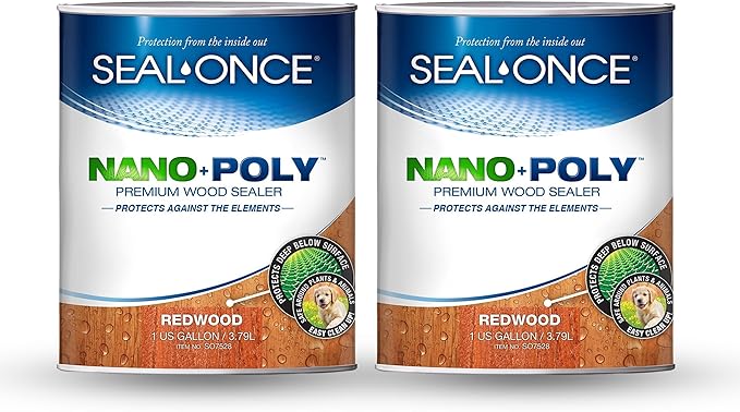 Seal-Once Nano+Poly Penetrating Wood Sealer with Polyurethane - Premium Waterproof Sealant -2 Gallon & Redwood