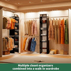 Closet System, 17" Wide Closet Organizer System with 3 Hanging Rods, Wood Tower Closet Storage for Walk In Closets, Wall Mounted Wardrobe Organizer Kit, Bedroom, Fits Spaces 5-9 ft, Black