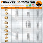 68PCS Brass Pipe Fitting & Adapters Assortment Kit, NPT Adapter, Hex Nipple,Hex Coupling, Hex Head Plug, Busing,Reducer Coupling, 45 Degree & 90 Degree Street Elbow, Male Run Tee