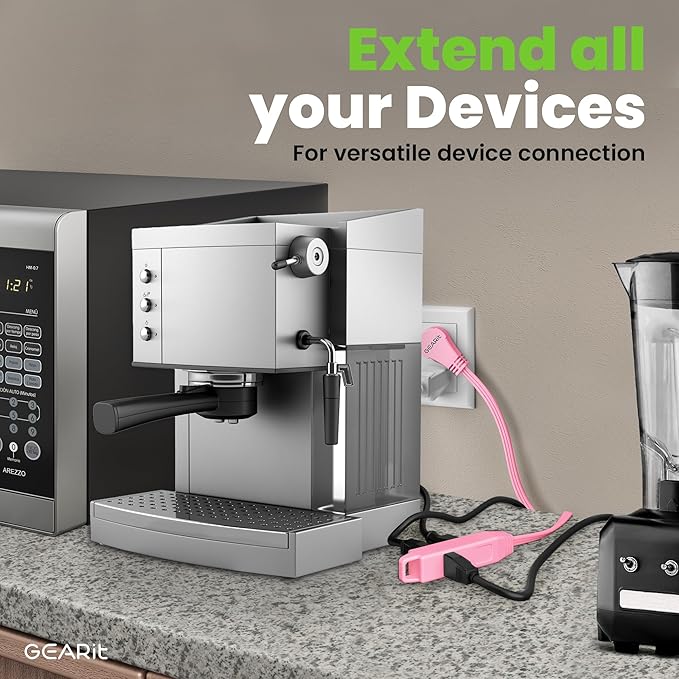 GEARit 360 Rotating Flat Plug Extension Cord with 3 Outlets (20ft, Pink) 16AWG/13A 3 Prong Wire, Outlet Saver for Home Office Dorm Room Essentials, ETL Certified