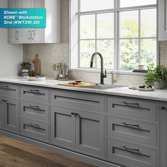 KRAUS Oletto High-Arc Single Handle Pull-Down Kitchen Sink Faucets in Spot Free Black Stainless Steel, Kitchen Faucets with Pull Down Sprayer, KPF-2820MBSFSB