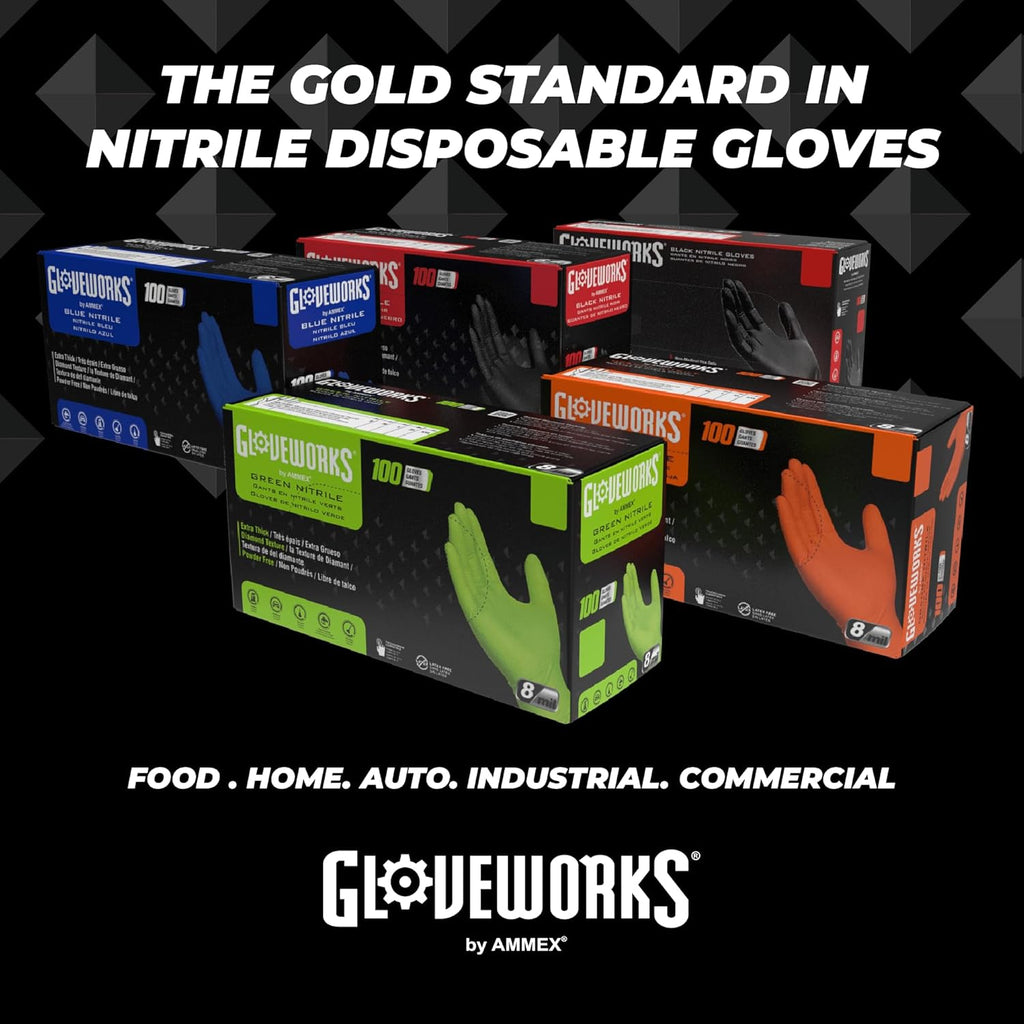 GLOVEWORKS Black Nitrile Gloves Disposable Latex Free, 5 Mil Industrial, For Mechanic, Cleaning, Cooking, Kitchen, Food Grade