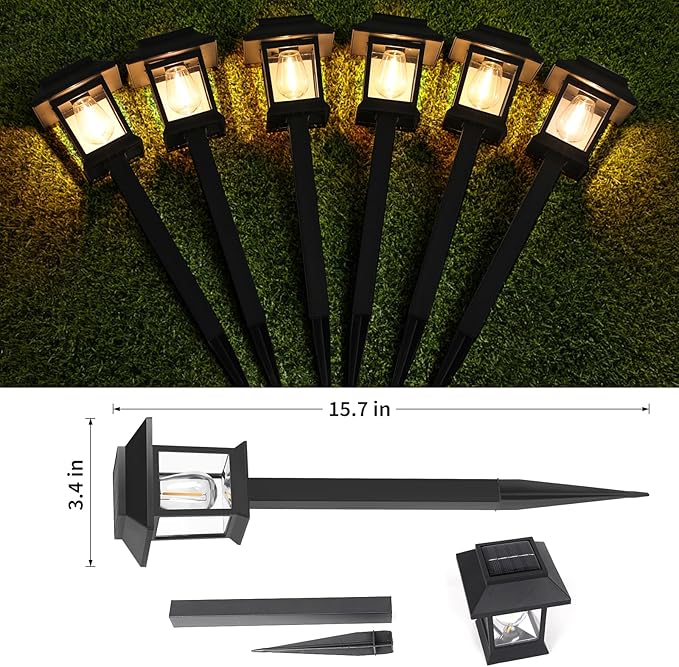 Solar Lights Outdoor, 6 Pack Waterproof Auto On/Off Solar Pathway Lights for Garden, Landscape, Path, Yard, Patio, Driveway, Walkway Decor