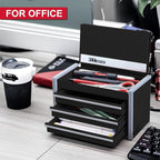 P.I.T. Mini Black Tool Box, Portable 3 Drawer Steel Stackable Tool Box with Magnetic Tab Locking, Black Micro Top Chest with Liner for Tools Storage and Organizers, Home DIY