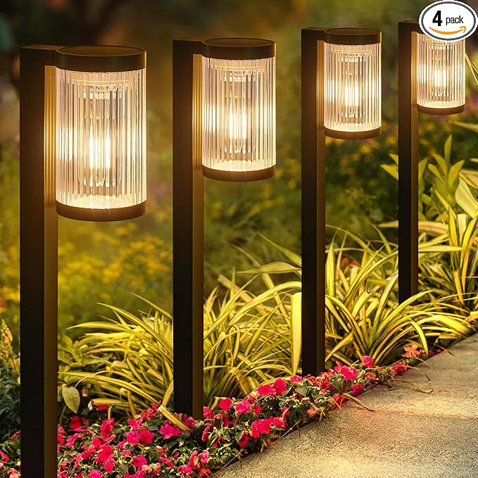 Solar Pathway Lights Outdoor, 4 Pack Upgraded Outdoor Solar Lights for Outside Super Bright Up to 12Hrs, IP65 Waterproof Solar Garden Lights for Yard Path Walkway Decor Landscape Lighting