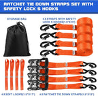 Tie Down Ratchet Straps with S Hooks Heavy Duty 4400 LB 1.5" x10' Lashing Appliance Moving Furniture Tow Rope Wheel, ATV,UTV,Dirt Bikes,Ladder Rack,Trailer,Boat,Truck Bed Accessories for Men Orange