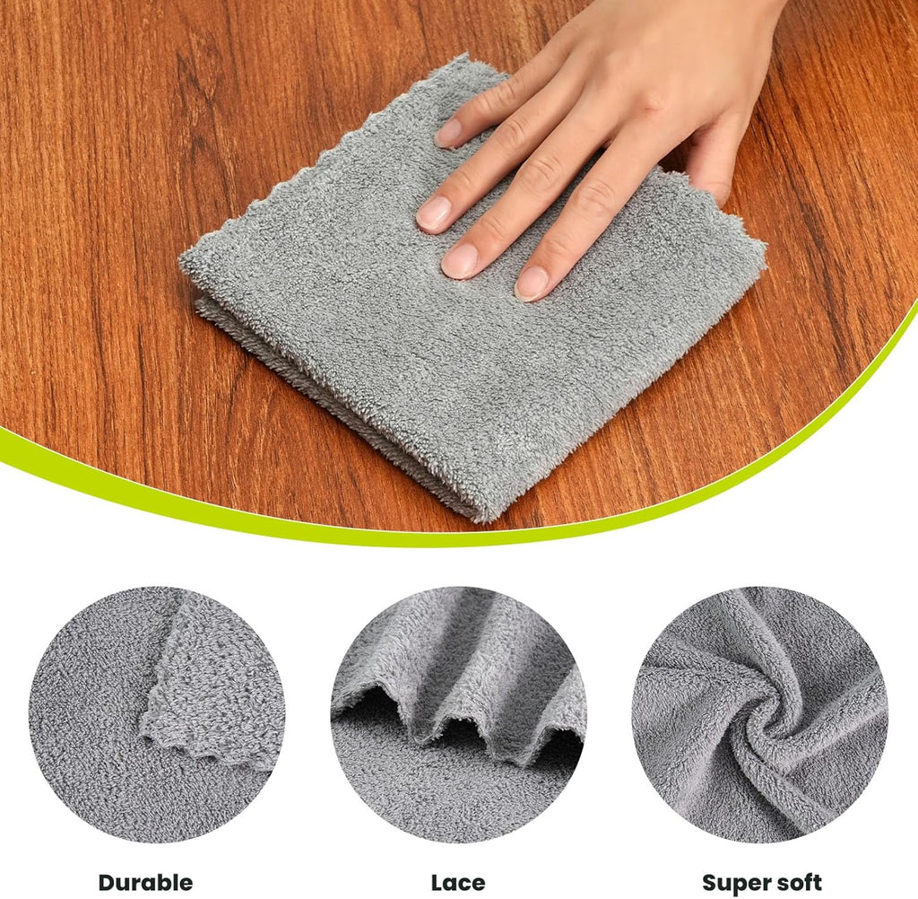 12 Pack Cleaning Cloth,Ultra Soft Absorbent Quick Drying Microfiber Cleaning Rags,No Scratches,Reusable,Washable,Lint Free Cleaning Towels for Kitchen,Window,Glass,car,11.8"×11.8"(Dark Grey)