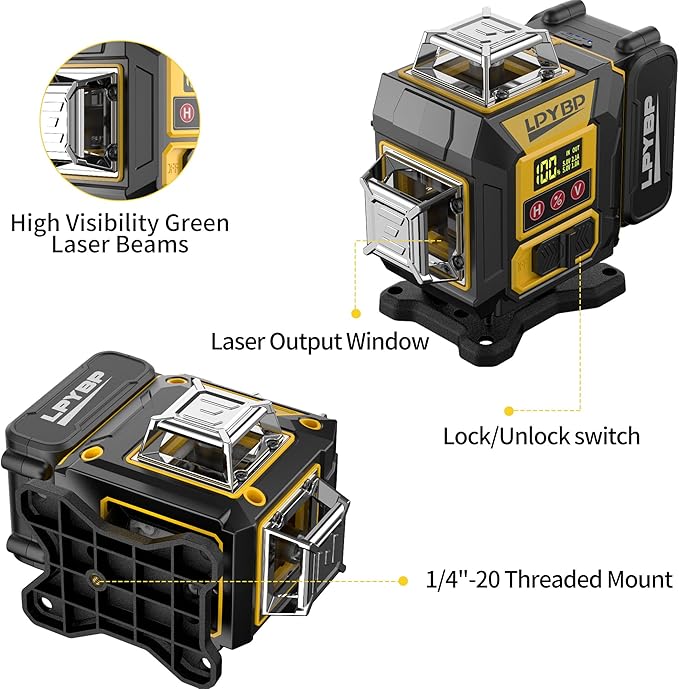 Laser Level 360 Self Leveling with Tripod, 200ft/60m working distance with vertical and horizontal lines, self-leveling mode&IP54 waterproof set