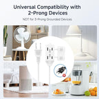 Cable Matters [UL Listed] 2-Pack 16 AWG 2 Prong Extension Cord 10 ft, 13A 3-Outlet Extension Cords with Tamper Guard, 13 Amp, 1625 Watts, White