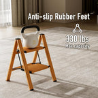 2 Step Ladder,Aluminum Folding Step Stool for Adults,Step Ladder with Wide Anti-Slip Pedal,330 lbs Capacity for Home,Office,Kitchen,Library(Woodgrain)