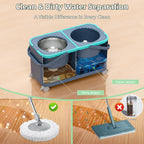 2025 Upgraded Gen 2 Spin Mop and Bucket Set with 4 Swivel Wheels for Easy Rolling, Separates Clean & Dirty Water, Floor Mop with 6 Washable Mop Heads for Wood, Tile, Vinyl, Baseboards - Grey/Blue