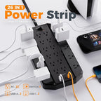 4000 Joules Surge Protector Power Strip, TESSAN 22 Outlets Large Power Strip with 4 USB(2 USB C), 10FT Heavy Duty Extension Cord with Multiple Outlets, 1875W/15A, for Home, Office, Gaming Room, Black