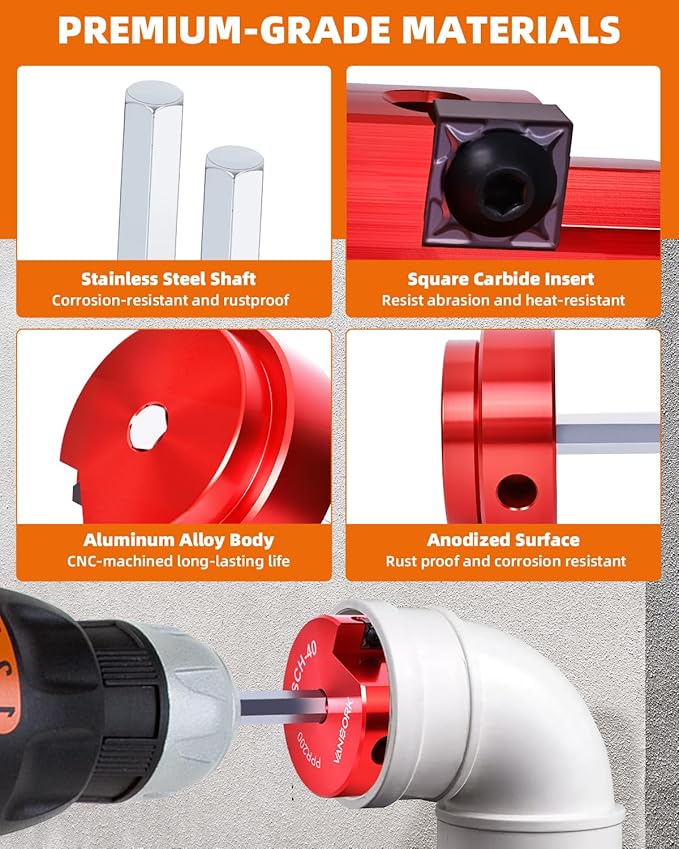 6 Pieces PVC Pipe Fitting Reamer Kit, Plastic Pipe Reamer Tool with 3/4", 1", 1-1/2", 2", 3", 4", PVC Fitting Saver for SCH40, ABS, CPVC Pipe, Fit into Standard 1/2" Drills