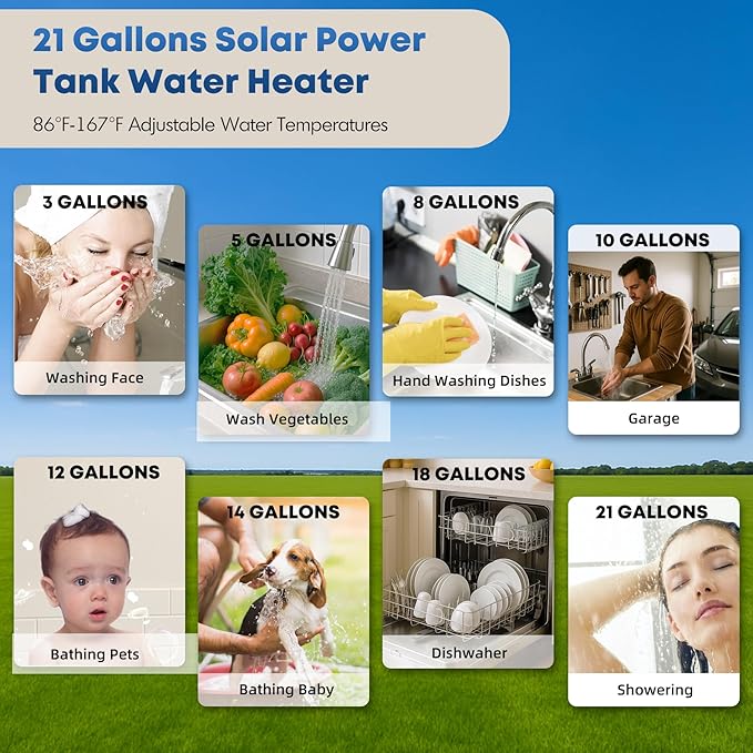 YALICE Water Heaters, Solar Power Water Heater Electric, 2200 Watts Hot Water Heater, 21 Gallons Electric Heater, without Solar Panel, YLS80GF