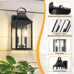 15" Dusk to Dawn Black Outdoor Wall Lantern, Outside Modern Wall Sconce Light Fixture, Porch Light Wall Mount with E12 Socket and Glass, Waterproof Exterior Lamp Lighting for Patio Garage, 1Pack
