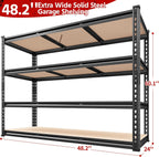 REIBII 48.2" W Garage Shelving, Storage Shelves Load 2600LBS, 4-Tier Adjustable Heavy Duty Metal Shelves for Warehouse, Pantry, Kitchen, 60.1" H X 48.2" W X 24" D, Black