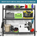 Garage Storage Shelves - Heavy Duty 72”H x 77”W x 24”D Adjustable 3-Tier Metal Shelving Rack, 6000LBS Capacity - Ideal Garage Shelving for Storage Solutions