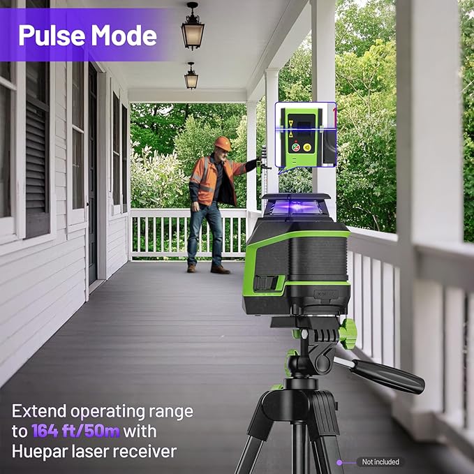 360° Laser Level, HUEPAR 82-165Ft 3 Brightness Levels Self Leveling Laser Level with Pulse Mode, Purple High Penetration Laser Rechargeable Li-ion Battery Lazer Leveler Tool for Indoor DIY Project