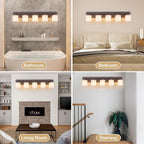 5 Light Modern Bathroom Light Fixtures Over Mirror, Bronze Finish Vanity Lights for Bathroom Wall Sconces with Milky White Glass Shades, E26 Socket (Bulbs Not Included)