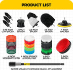 Holikme 30 Piece Drill Brush Set, Scrub Pads Scrubber Brush with Extend Long Handle Clean for Grout, Tiles, Bathtub, Bathroom, Kitchen, Black