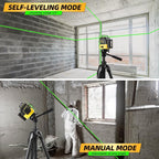 IKOVWUK Laser Level with Tripod, Laser Level 3x360° Self Leveling 12 Green Line, Rechargeable Battery 2 x 3000 mAh & Type-C Charging Port, Compact Adjustable 1.6M Tripod & Carry Pouch Included