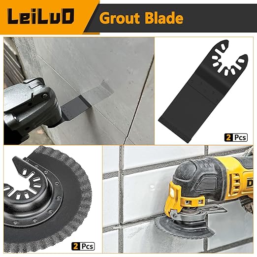 LEILUO 4Pcs Black Large Size Diamond Oscillating Multi Tool Blades for Grout Removal tool, Alloy tool Cleaning Mortar Fit DeWalt Milwaukee Makita Ryobi and More