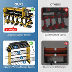 Power Tool Organizer with Charging Station, 4 Layers Garage Storage Rack with 6 Drill Holders, Father's Days Gift For Dad, Wall Mount Garage Organizer Built in 8 Outlets Power Strip, Yellow