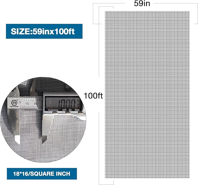 NeatiEase Window Screen Roll, 59"x100' Adjustable Flexible Fiberglass Screen Door Mesh - DIY Replacement Kit for Patio Porch Door Windows and Sliding Screen Doors(Black)