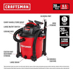 CRAFTSMAN CMXEVBE17596 20 Gallon 6.5 Peak HP Heavy Duty Wet/Dry Shop Vacuum with Filter, Dust Bag, Hose, Attachments and CMXEVBE17678 1.75 Peak HP Wet/Dry Shop Vac Powerhead with Filter Bag and Hose