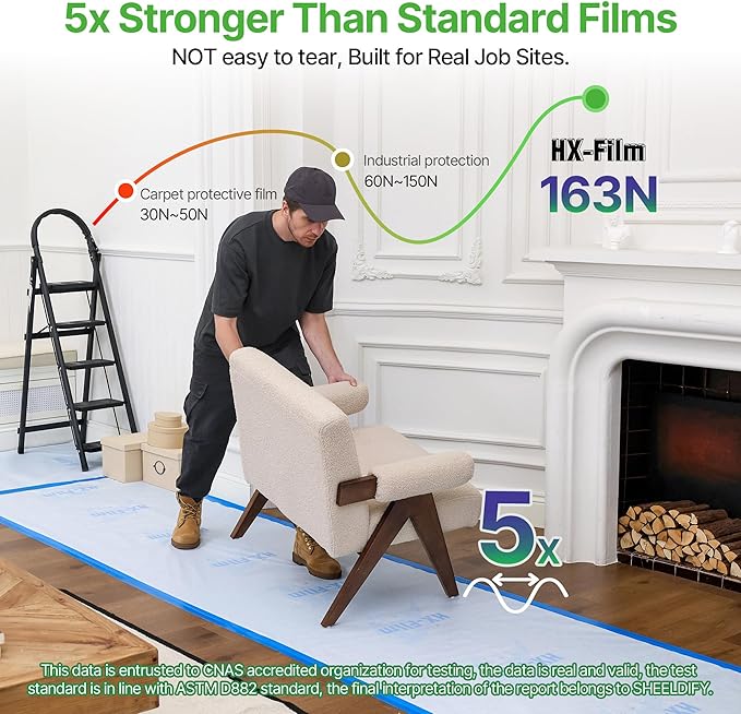 39"x100' Heavy-Duty Floor Protection | Construction Grade Carpet Protector | Drop Cloth Plastic Film for Hardwood Floors | Waterproof Painters Covering with No Residue(Ice Blue)