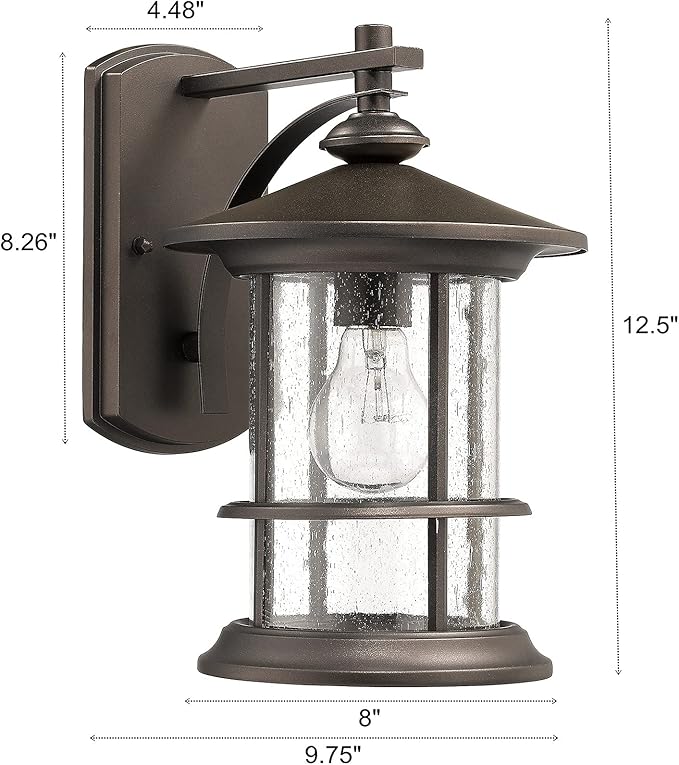 MICSIU Oil Rubbed Bronze Outdoor Light Sconces Wall Mount, Clear Seedy Glass Large Exterior Porch Wall Lantern, 12.5" Outside Lights for House, Front Porch, Patio, Backyard