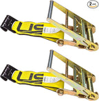 US Cargo Control 4 Inch x 11 Inch Fixed End (2-Pack), Zinc-Coated Ratchet and Black Flat Hook, 5,400 lbs Working Load Limit, 4 Inch Ratchet Strap Fixed Ends for Flatbed Trailers and Trucks