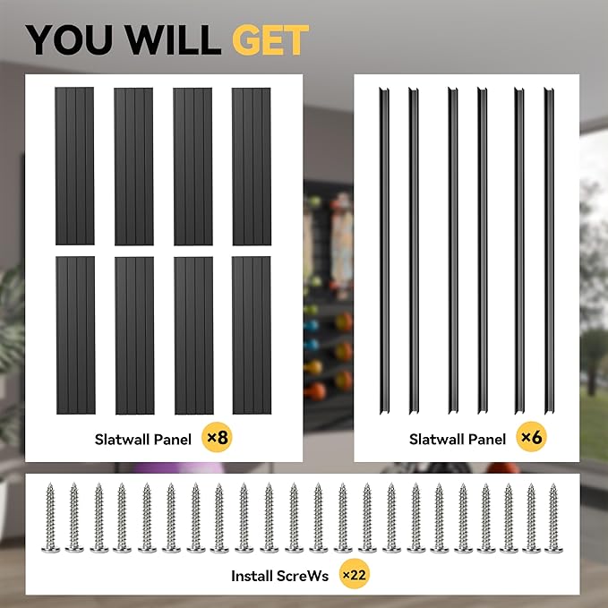 RORA Slat Wall Paneling Garage Slat Wall Storage Systems 4x8 ft Slatwall Black Heavy Duty Satwall for Tool Organization ,Pvc SlatWall Panels,Fits for Storage and Display