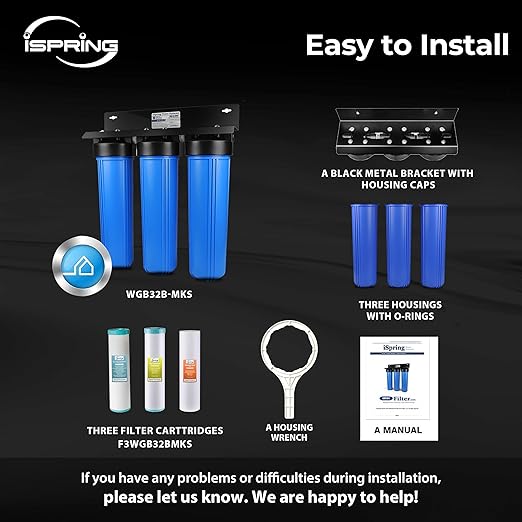 iSpring Iron, Hydrogen Sulfide, Manganese Whole House Water Filter System, Also Reduces Sediments, Lead, Chlorine, Chloramine, Mercury, WGB32B-MKS 3-Stage Whole House Water Filtration System