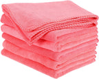 HARFINGTON 6 Pack Microfiber Cleaning Cloth, 28" x 12" Multi-Functional Cleaning Towels Reusable Absorbent Rags for Car Wash Kitchen Household Window Clean, Rose Red