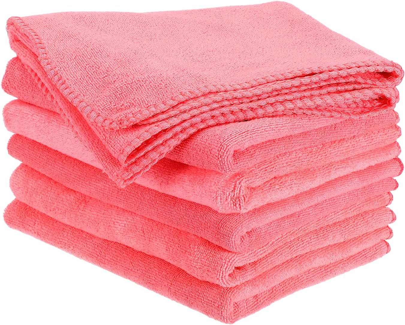 HARFINGTON 6 Pack Microfiber Cleaning Cloth, 28" x 12" Multi-Functional Cleaning Towels Reusable Absorbent Rags for Car Wash Kitchen Household Window Clean, Rose Red