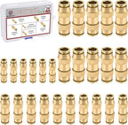 26pcs Quick Connect Brass DOT Air Line Fittings Straight Union 1/4” 3/8” 5/32” Tube Push to Connect Fittings Air Suspension Fitting Straight Air Brake Union Push Lock Pneumatic Air Hose Fitting
