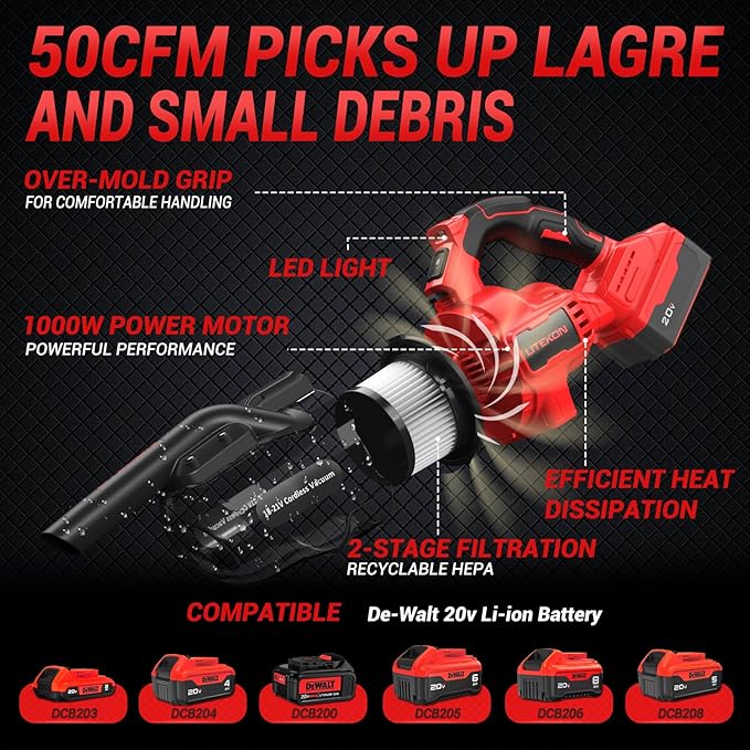 Cordless Vacuum Cleaner Compatible with Mil-Wuakee 20V Battery,20000Pa High Power Handheld Vacuum with HEPA Filter, 5 in 1 Portable Electric Vacuum With LED Light for Carpets, Floors&Cars (No Battery)