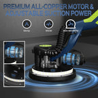 Drywall Sander, 2025 Upgraded 8-Amp Popcorn Ceiling Removal Tool with 7 Variable Speed 800-1800RPM, Drywall Sander with Vacuum Dust Collector with Extendable Handle, LED Light,12pcs Sanding Discs,Blue