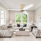 48" Ceiling Fan No Light - Low Profile Flush Mount Ceiling Fan, 6-Speed Remote Control, Solid Wood, Quiet Reversible DC Motor, White/Gold Finish, for Bedroom, Living Room, Porch