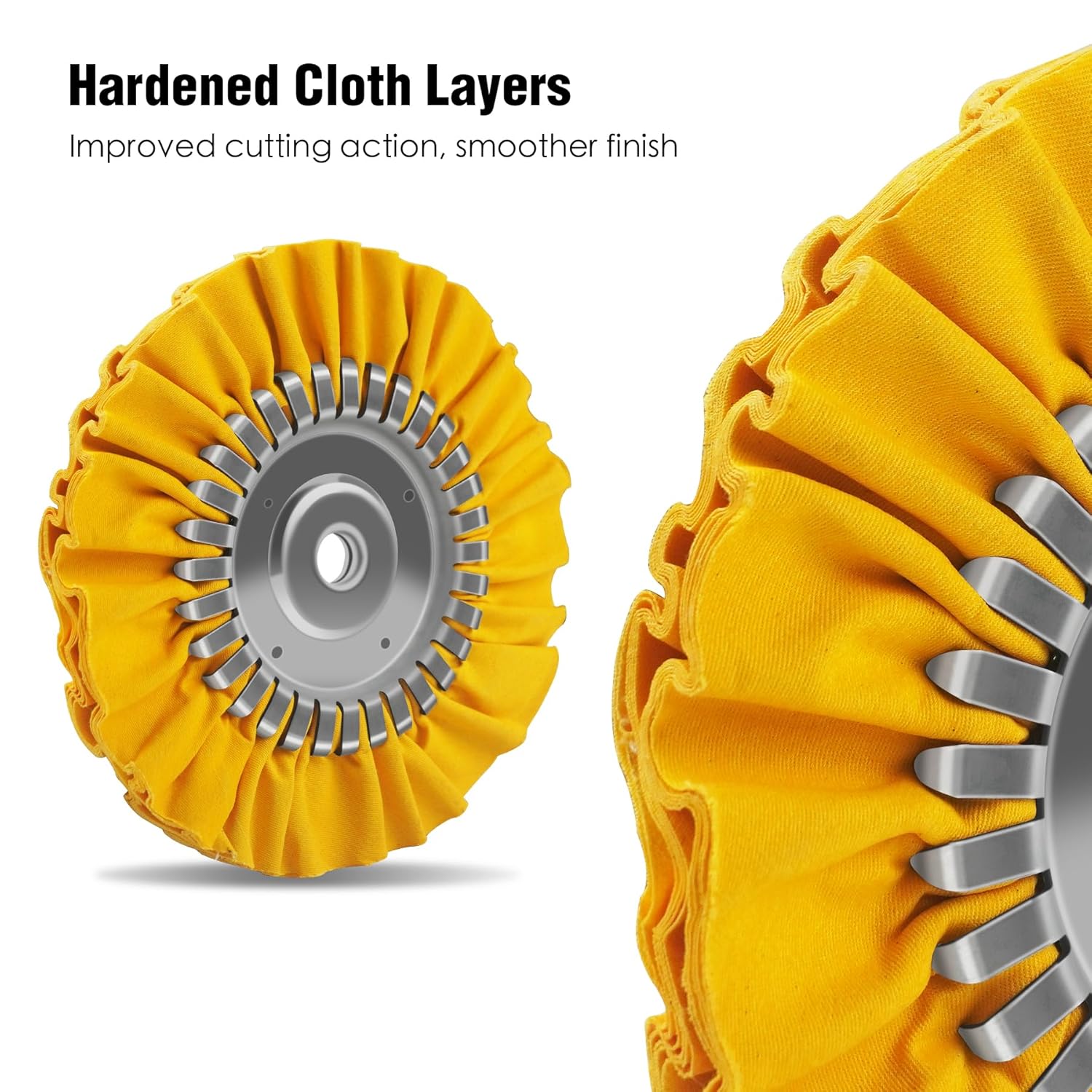 2PCS 8" Airway Buffing Wheel with 5/8" Arbor Flange-Free Hub, Yellow Buffing Wheels for Angle Grinder, Metal Polishing Wheel for Aluminum Wheels Stainless Steel Oxidation Removal