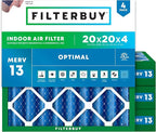 Filterbuy 20x20x4 Air Filter MERV 13 (MPR 1900) Health Defense Replacement (4-Pack), Electrostatic Pleated HVAC AC Furnace Filters, Made in USA (Actual Size: 19.50 x 19.50 x 3.63)