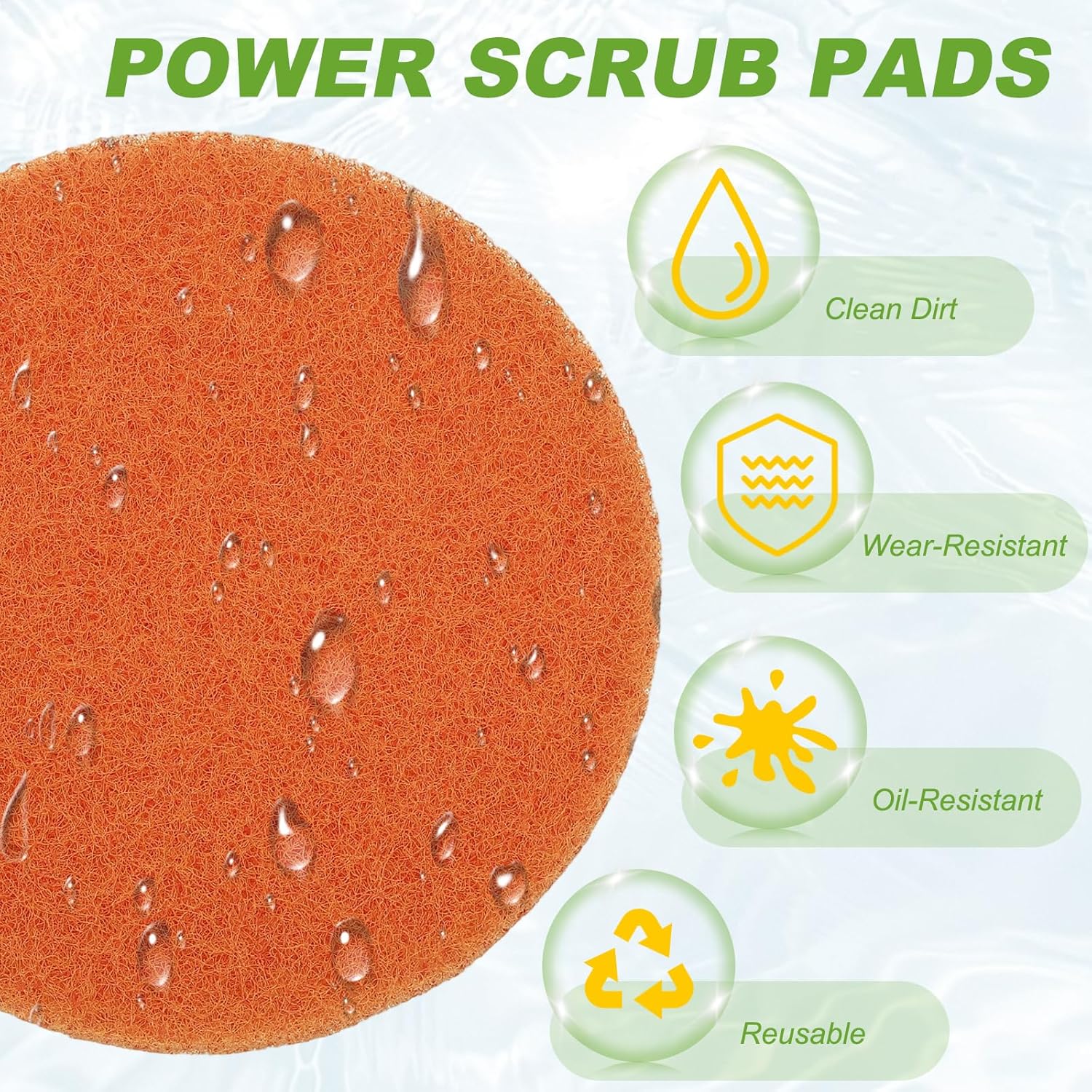 Power Scrub Pads, Scrubbing Pads 2000 Grits Scouring Discs - Fitting for (Home Kitchen Cleaning - Drill Attachment - Scrubber Replacement) 16 Pcs & 4 Inch & Orange